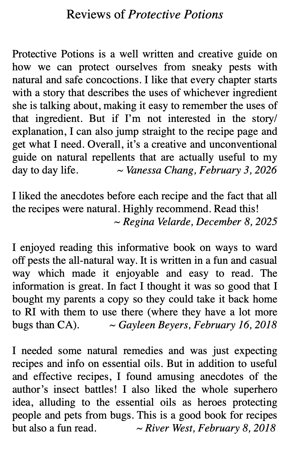 PROTECTIVE POTIONS ~ plant based natural repellents